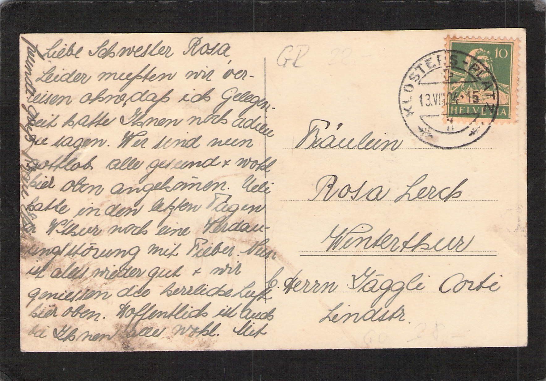 Cartoline postali: Klosters GR , gel. 1924 , echtfoto – Usato da Reichenburg venduto da ibiza18 1