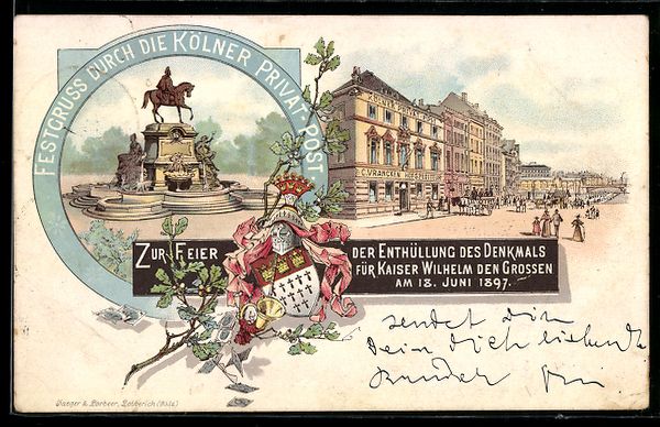 Cartoline postali: Litho Köln a. Rh., Enthüllung des Denk – Usato da Berlin venduto da bartko-reher