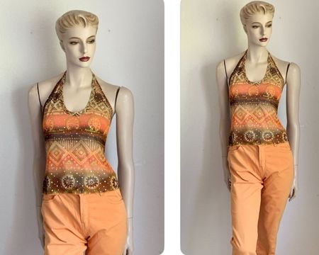 Neckholder Top im Glitzer Boho-Look mit Jeans