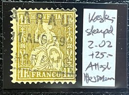 Sitzende Helvetia 36c 2.02 Kastenstempel ʘ AARAU - Attest
