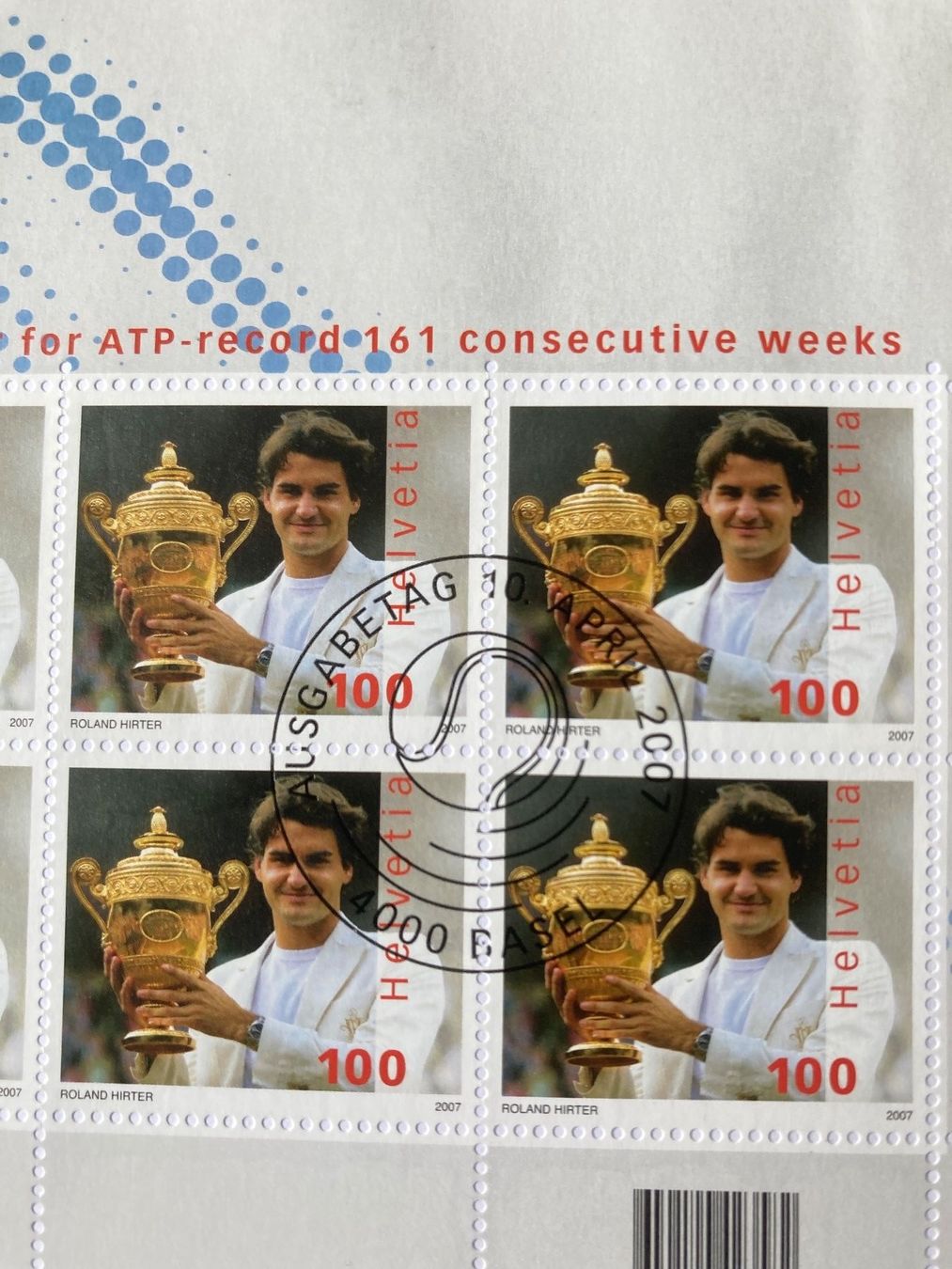 Tutti i francobolli: Roger Federer - Briefmarkenbogen - Erstausgabe 2007 – Nuovo (secondo la descrizione) da Zürich venduto da Ralfli 1