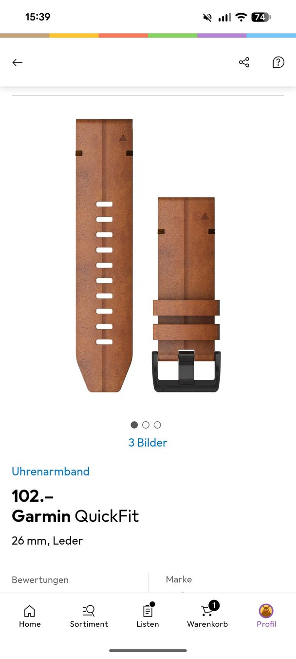 Bracciali & Braccialetti: Garmin Quickfit Leder – Nuovo e nell'imballaggio originale da Thun venduto da Kenneth729