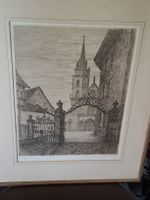 Bild Gemälde Basel Münster original Radierung signiert 52x42