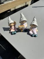 3 Gartenzwerge mit Willkommensschild Dekoration