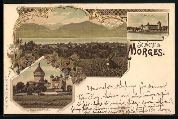 Cartoline postali: Litho Morges, L'Arsénal, Château de Vu – Usato da Berlin venduto da bartko-reher