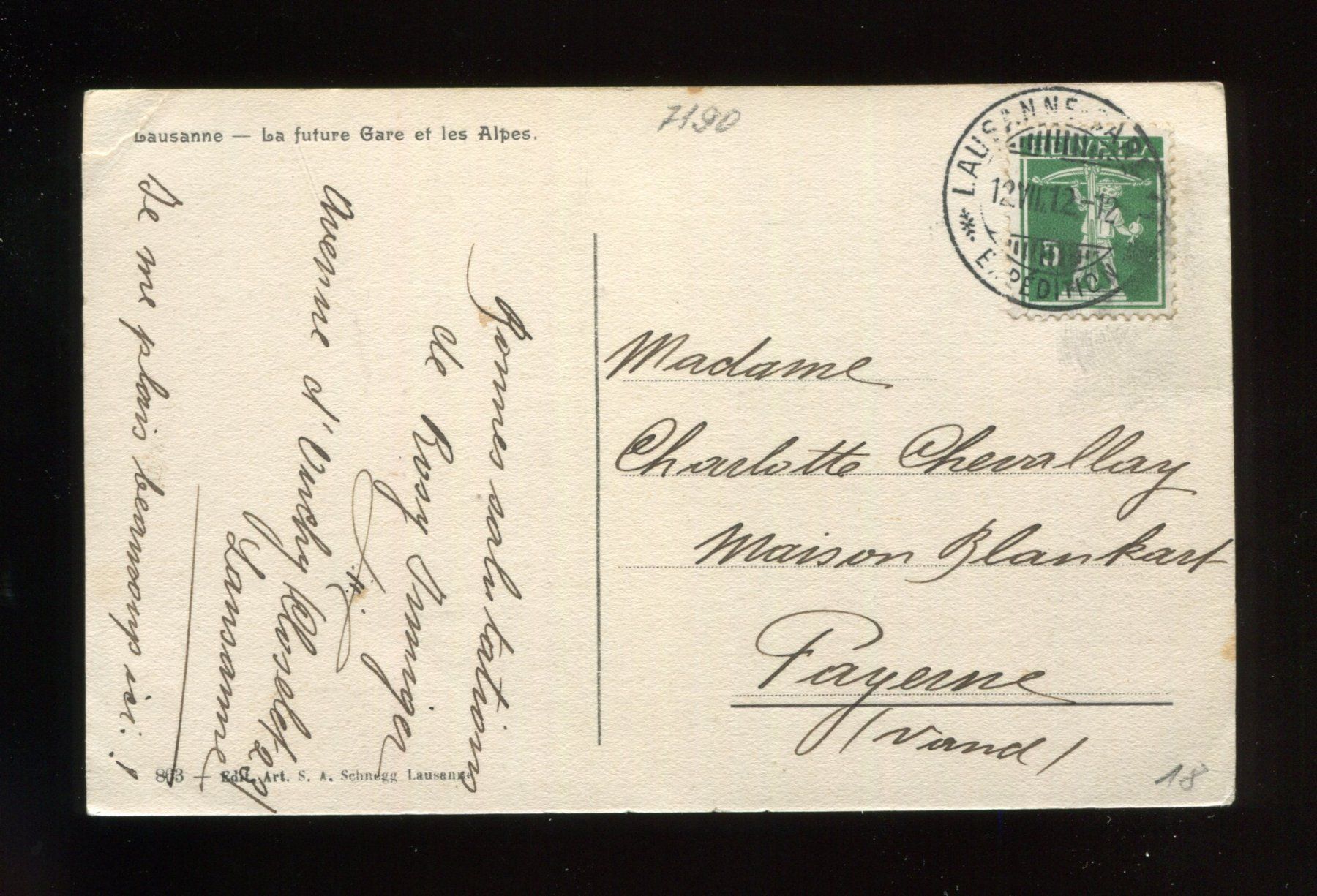 Cartoline postali: Lausanne, Gare – Usato da Aarau venduto da Elmaar41 1