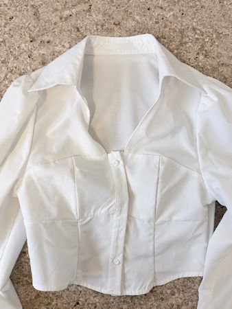 Damenbluse weiss mit Kragen und Knopfleiste Grösse M