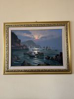 Peinture à l'huile tableau marine voile bateaux encadré