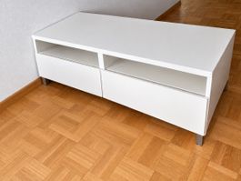 TV-Board weiss mit zwei Schubladen und Ablagefächern
