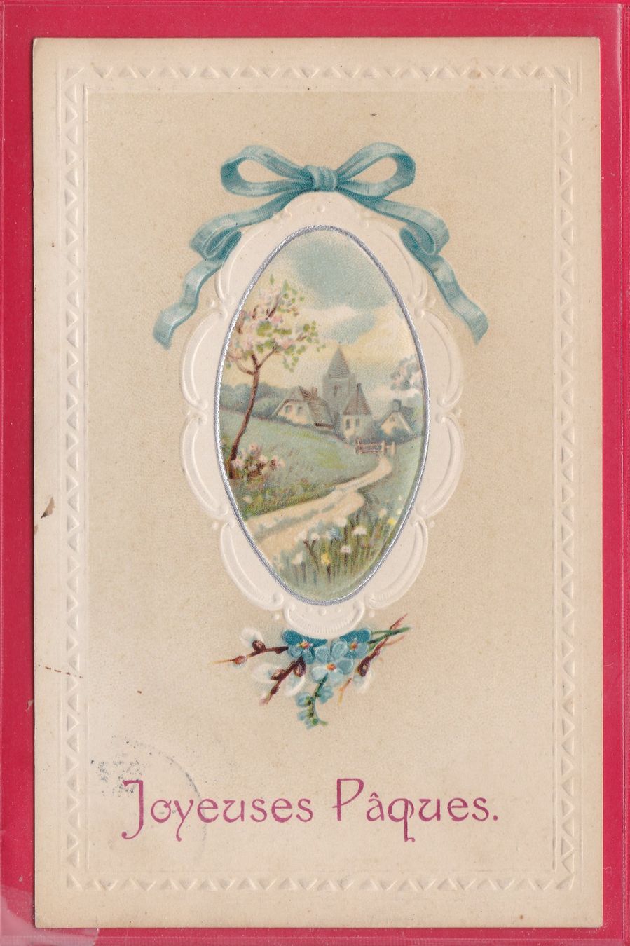 Cartoline postali: PRÄGEKARTE, JOYEUSES PAQUES, 1.4.1910 – Usato da Oberrieden venduto da Gebirgsstelze