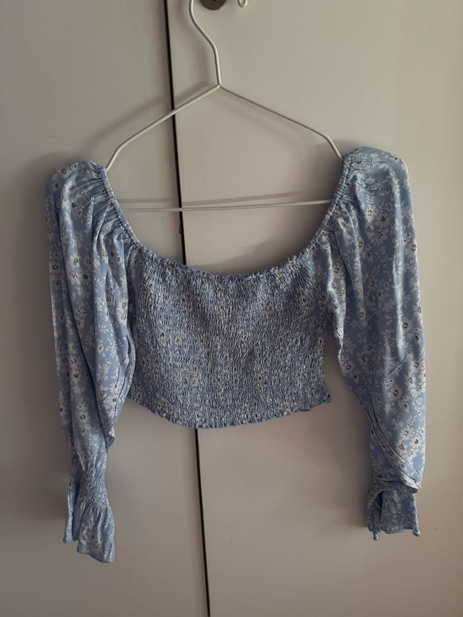 Camicette: Bluse mit hellblauem Blumenmuster, schulterfrei Gr. XS/S – Nuovo (secondo la descrizione) da Pfäffikon ZH venduto da aitm_00