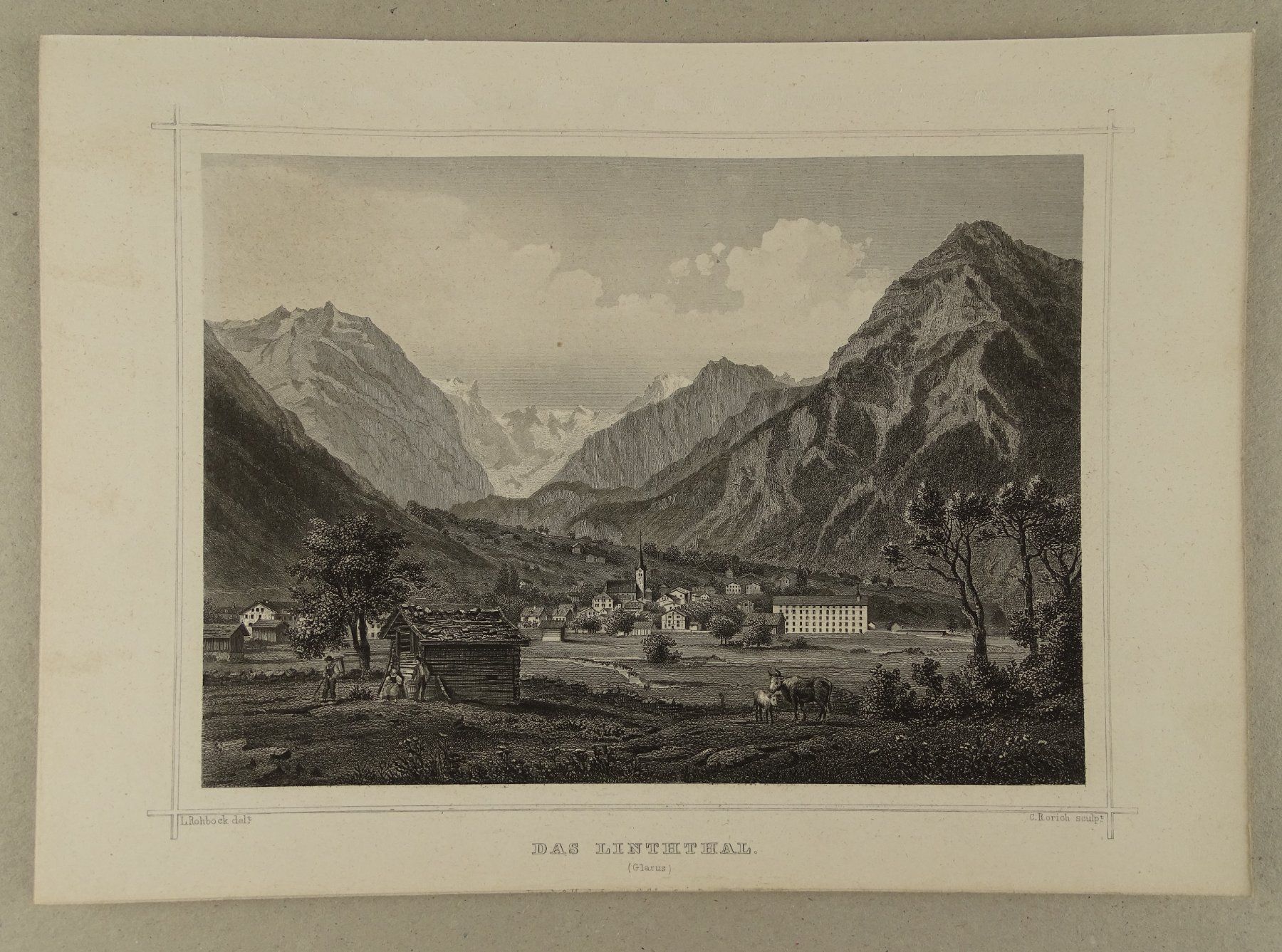 Incisioni: DAS LINTHTAL, GLARUS, STAHLSTICH NACH ROHBOCK 1870 – Usato da Grüningen venduto da Kartensammler 1