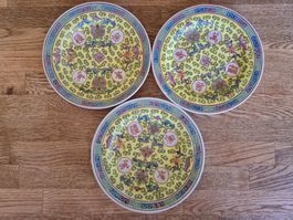 3x Chinese Mun Shou Longevity Porzellan-Teller Ø 18 cm