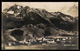 AK Melchthal, Ort mit Kirche und Bergen