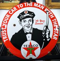TEXACO TANKSTELLE  EMAILSCHILD GEWÖLBT REKLAME WERBUNG
