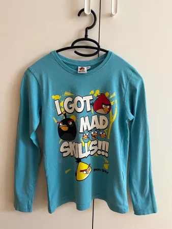 Shirt langarm türkis, mit Angry Birds, Gr. 134/140