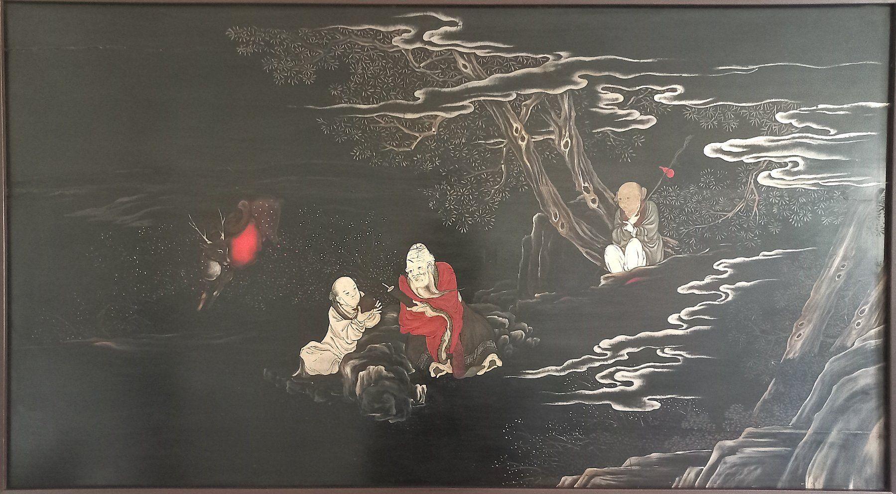 Gemälde: Grosses chinesisches Gemälde, handgemalt auf Holzbrettern – Gebraucht aus Bévilard von Orscha 1