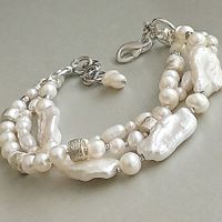 Perlen-Armband / Bracelet perles Unikat t 3-Reihen weiss