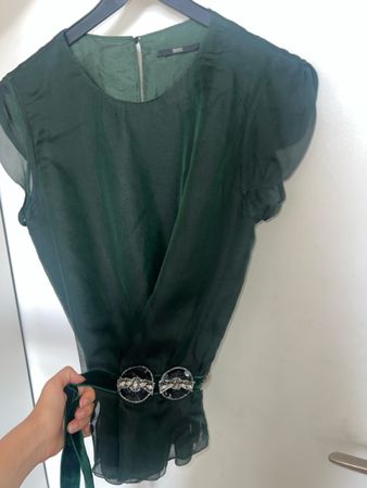 Seide Damen Bluse Dunkelgrün Grösse M mit Verzierungen