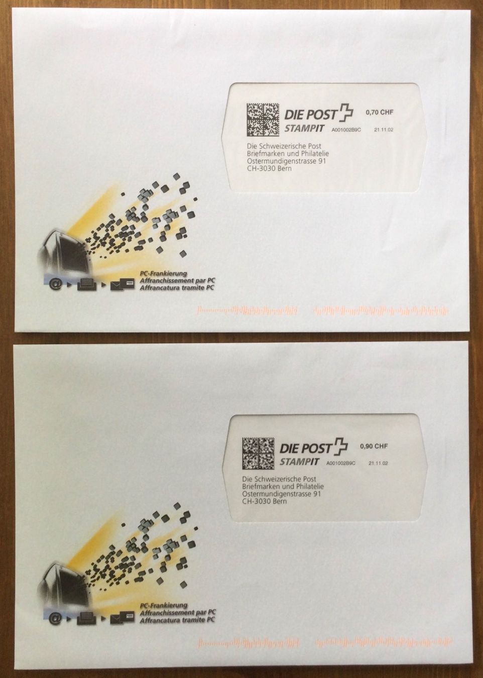 Alle Briefmarken: FDC: PC-Frankierung STAMPIT Schweizer Post 2002: A + B-Post – Neu (gemäss Beschreibung) aus Oftringen von Waltereg