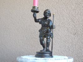 23,5cm Vollguss Bronze Leuchter Figur *DER WANDERER* 2560gr.
