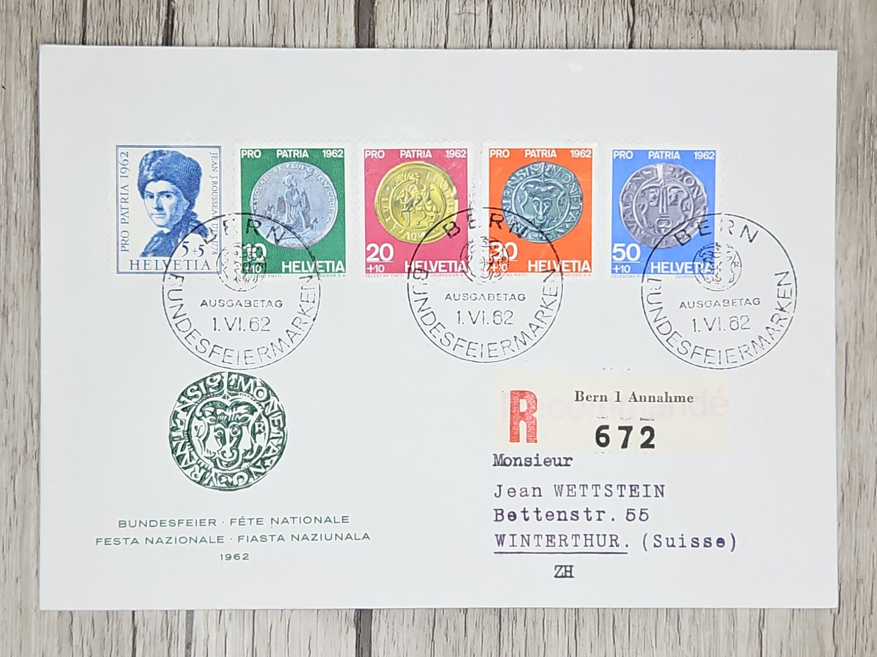 Tutti i francobolli: CL09 Enveloppe + Timbre Suisse 1962 – Usato da Cousset venduto da Patrick_Collections