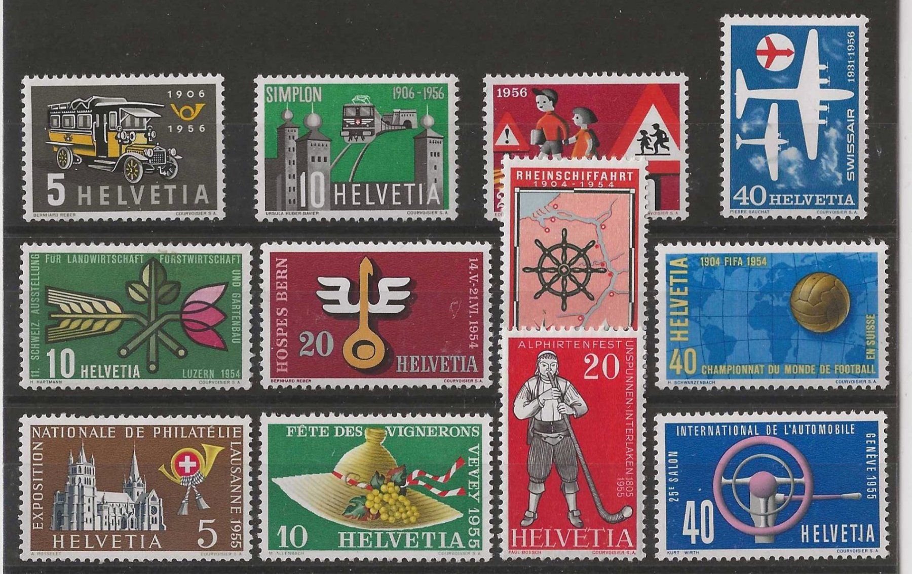 Tutti i francobolli: 3 Serien Werbe 1954/55/56 Postfrisch ** – Nuovo e nell'imballaggio originale da Zürich venduto da Philacat11