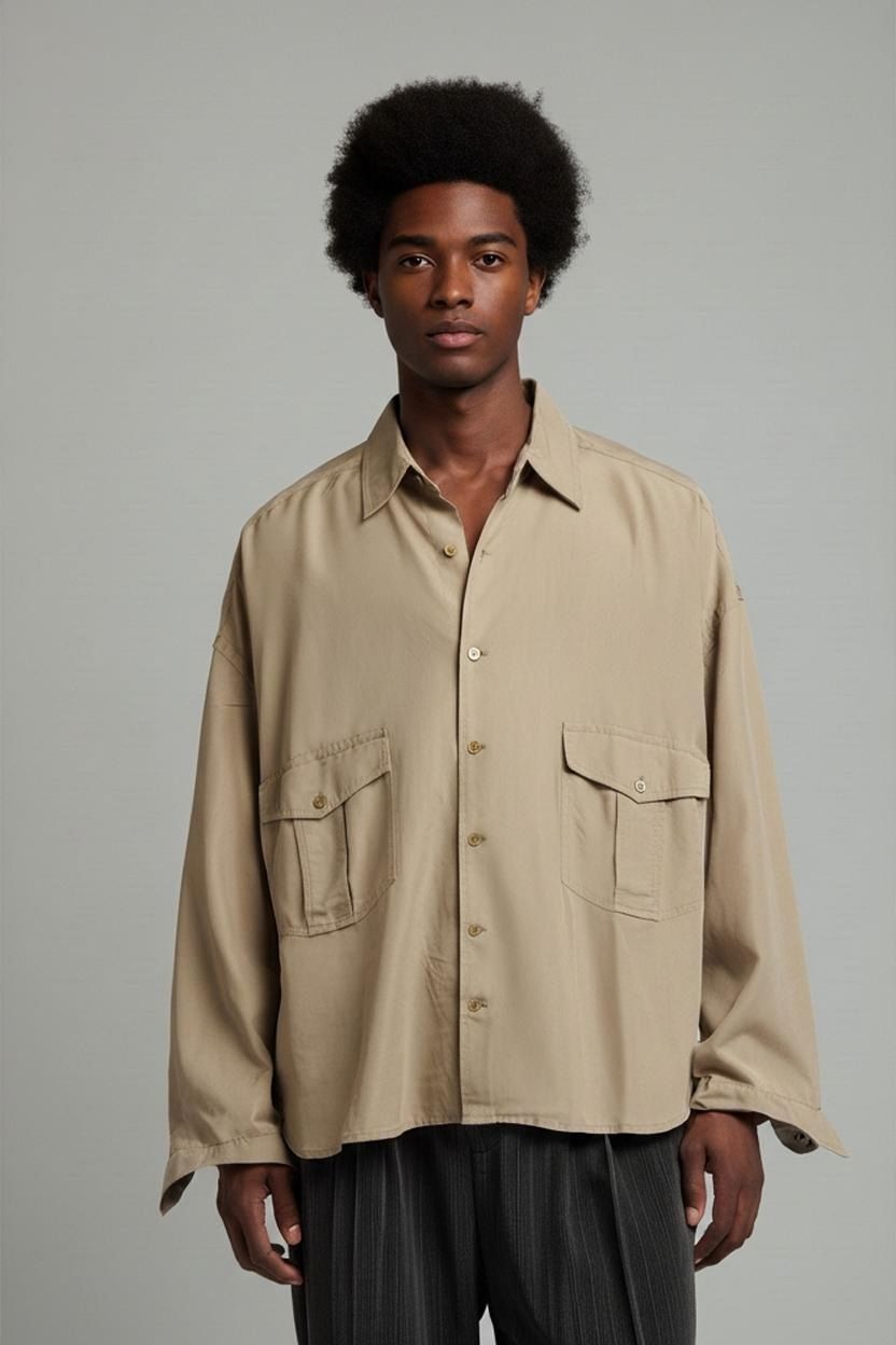 Camicie: Einhorn beiges Button-Down-Hemd mit Taschen – Usato da Zug venduto da vinokilo