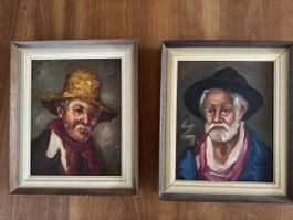 2 Portraits Ölgemälde auf Leinwand, gerahmt