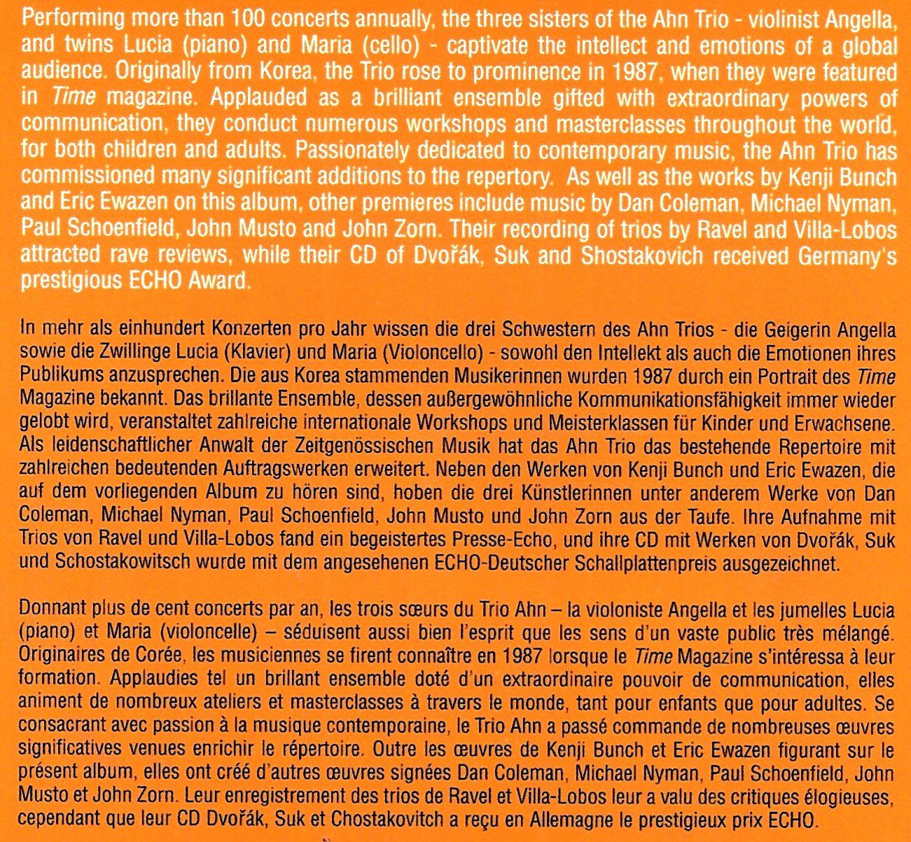 CD: Ahn Trio AHN-PLUGGED Piazzolla Michael Nyman CD – Usato da Kandergrund venduto da Sososo 4