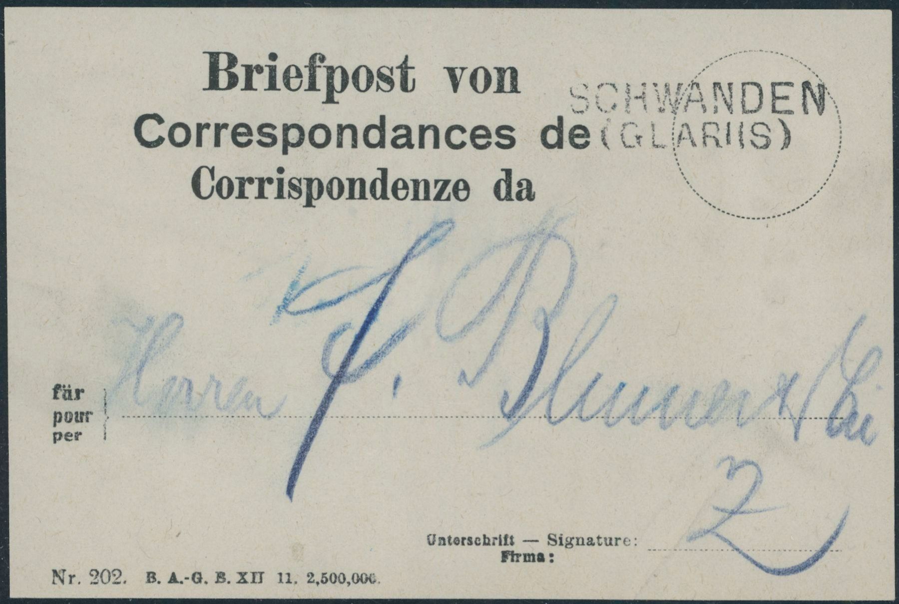 Tutti i francobolli: GL Schwanden - Stabstempel - Etikette – Usato da Schindellegi venduto da leecollect
