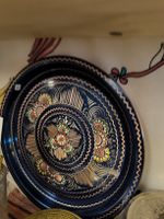 Vintage Wandteller, blau, handbemalt, Durchmesser ca. 23,5cm