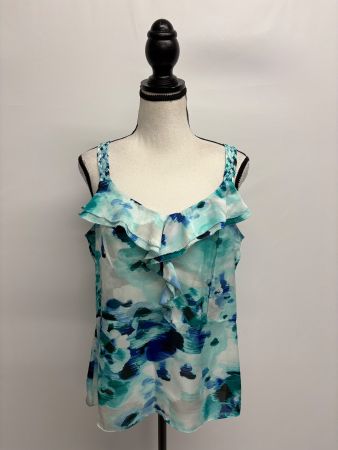 White House Black Market Top mit Blumenprint Rüschen M blau