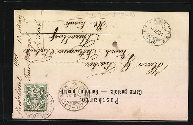 Cartoline postali: Litho Interlaken, Ortsansicht mit Jungfr – Usato da Berlin venduto da bartko-reher 1