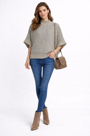 Madison 88 Strick Poncho in Beige/blau onesize