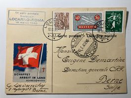 Erstflug 1940 Swissair, Locarno-Rom, Karte m. Werbevignette