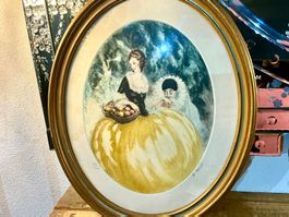 ART DECO LITHOGRAPHIE IN HOLZRAHMEN SIGNIERT FRANCE UM 1930