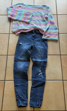 Jeans RANA skinny vita alta taglia 34 e maglione traforato