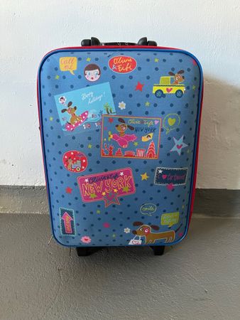 Kinder Koffer Olivia und Fifi blau rot guter Zustand