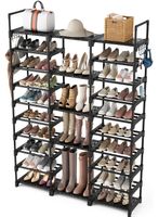 Schuhregal mit 10 Ebenen, Metallrohre, Schuhablage schwarz