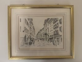 Original Sieger Zeichnung Winterthur mit Rahmen, 1990. (52)