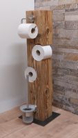 WC-Rollenständer aus einem Altholzbalken mit WC-Besen