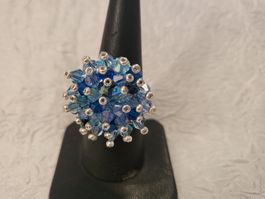 Ring aus swarovski perlen blau töne