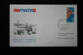 AIR MALTA Erstflug Malta - Genf 19.03.1989 gestempelt