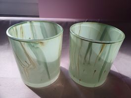 neu: 2 Gläser Windlichter grün-gold 