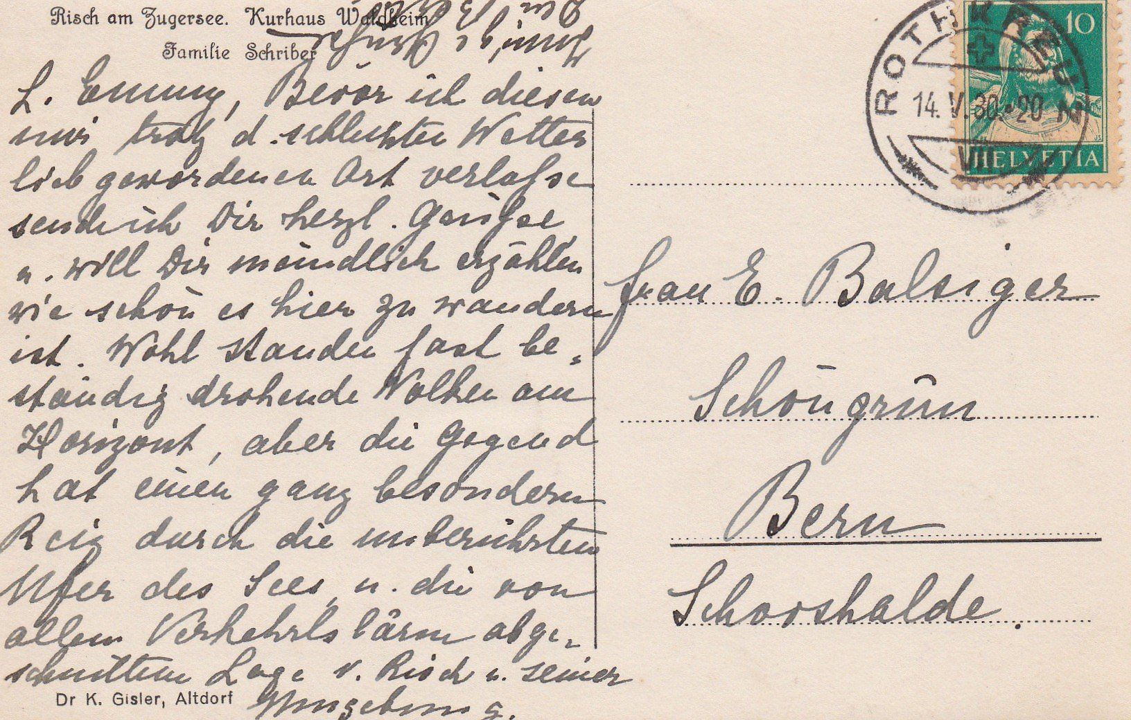 Cartoline postali: AK - Risch am Zugersee - gel. 14.5.1930 – Usato da Fribourg venduto da schnalla92 1