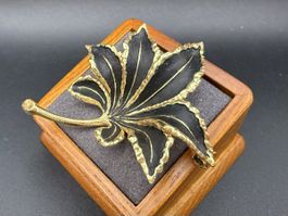 Vintage Herbst Blatt Brosche Gold/Schwarz farbe