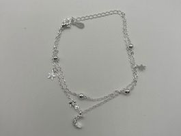 Bracelet double rang lune, étoiles et billes en Argent 925
