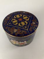 Antike Cloisonné Dose mit Spiegel, Vintage Schmuckdose