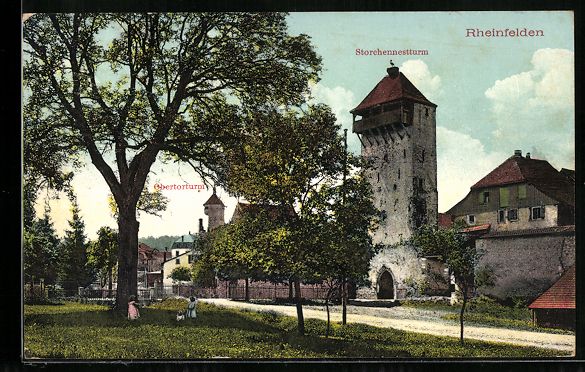 Cartoline postali: Rheinfelden, Obertorturm und Storchennes – Usato da Berlin venduto da bartko-reher